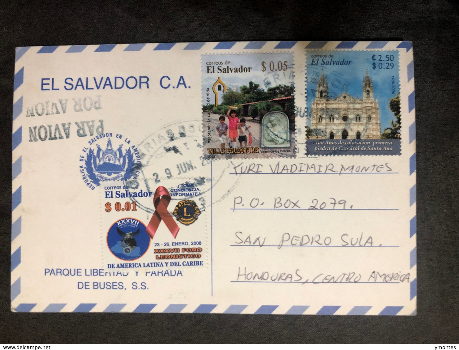 Postcard Libertad Park In San Salvador  2012( Santa Ana Church Stamp) - El Salvador