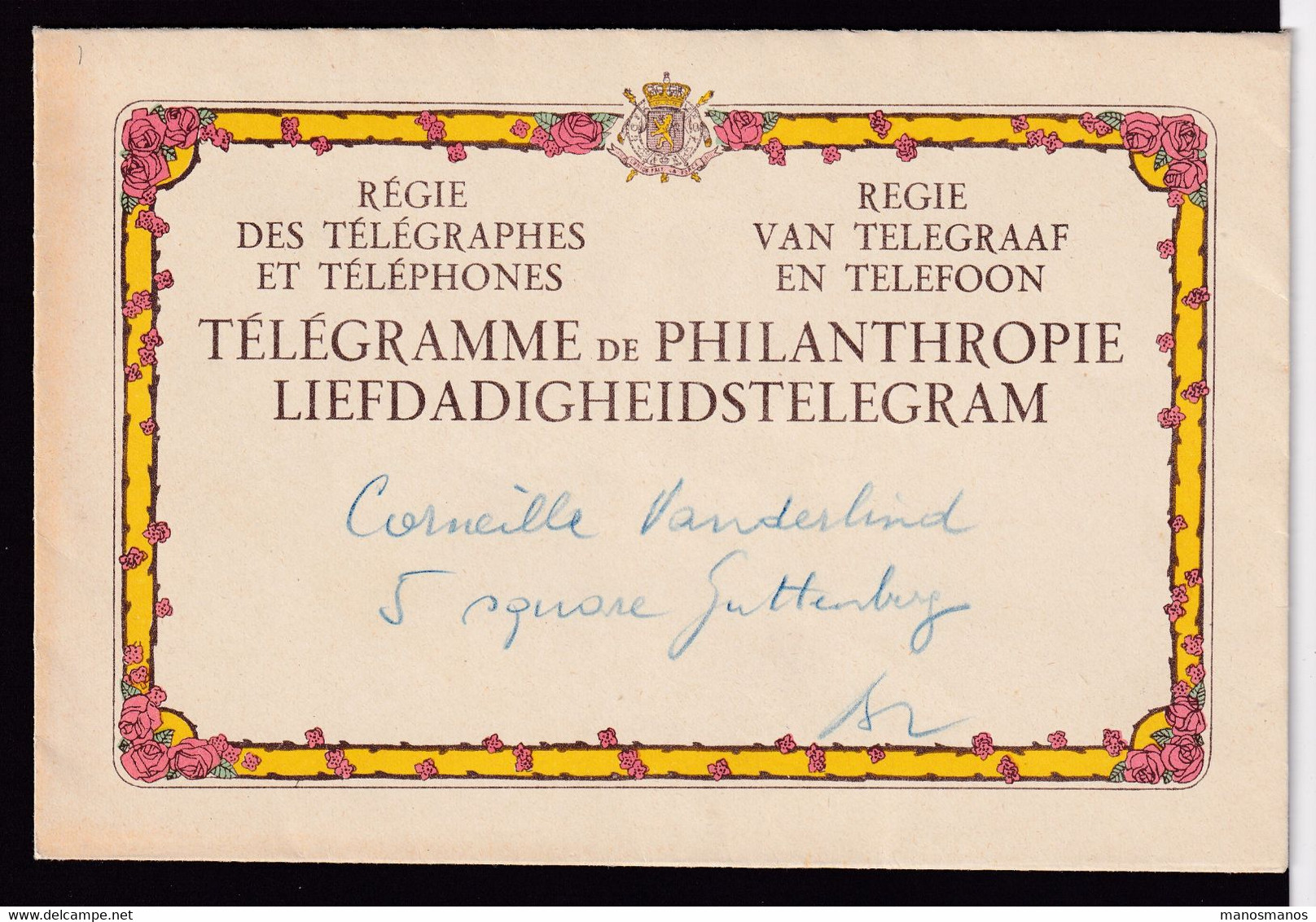 996/36 - Télégramme De Luxe + Son Enveloppe - Au Verso Cachet Télégraphique BRUXELLES - CH.LOUVAIN 1934 - Telegramas
