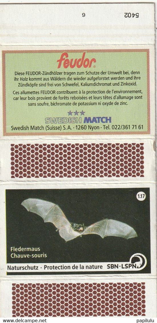 BOITES D'ALLUMETTES Suisse 182 : Naturschutz Fledermaus " Chauve Souris Protection De La Nature N° 1.17 - Matchbox Labels