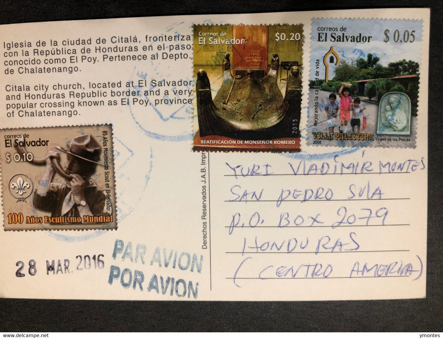 Postcard Cítala Church 2012 ( Boy Scout Stamps) - El Salvador