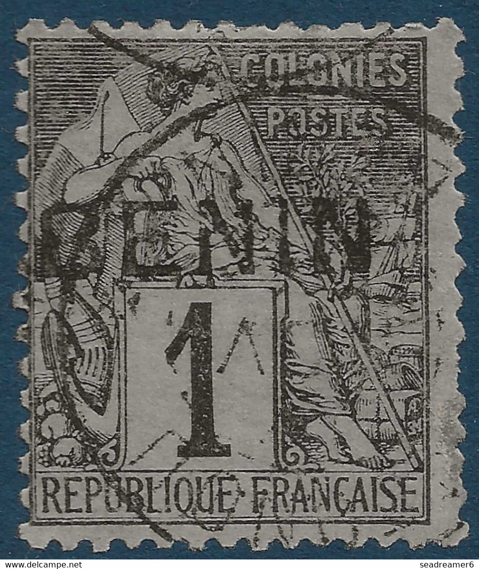 France Colonies Françaises BENIN N°1 1c Noir Sur Azuré Oblitéré Dateur TTB Signé CALVES - Gebraucht