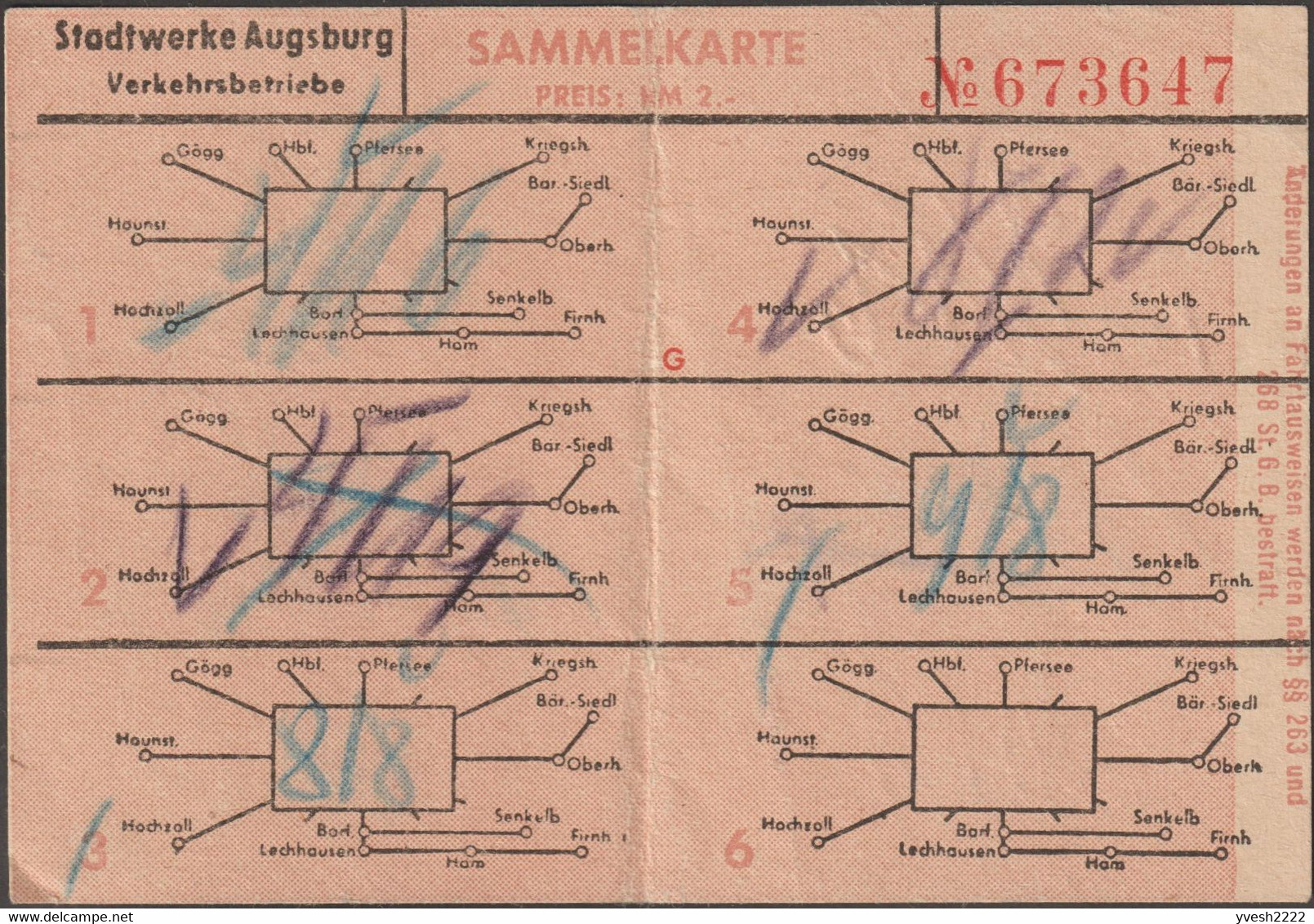 Allemagne Nazie, Carte De Transports D'Augsbourg, Vendue 2 RM - Europe