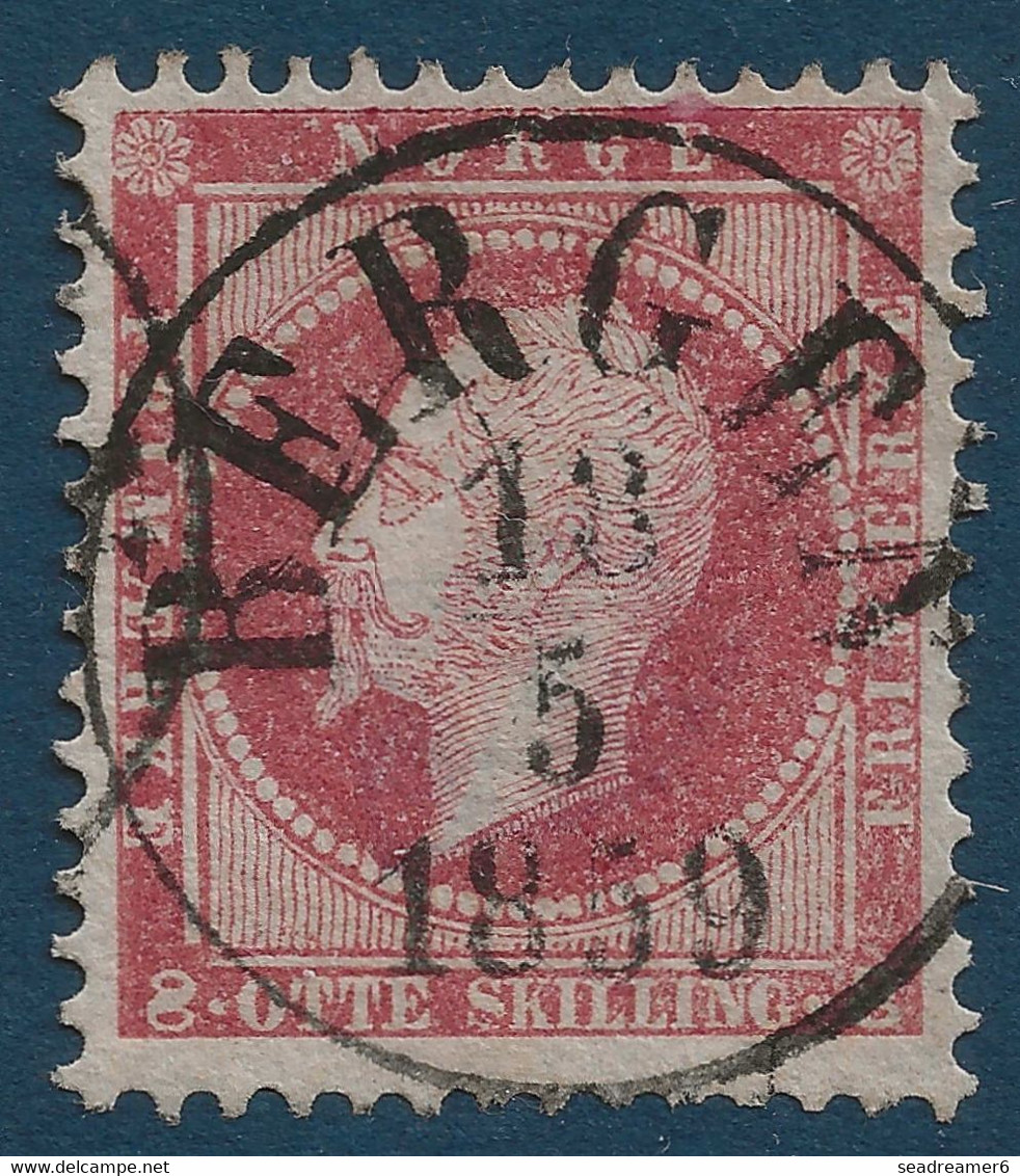 Norvege Oscar I 1856 N°5 8 Skilling Rouge Oblitéré Dateur De BERGEN TTB - Usados