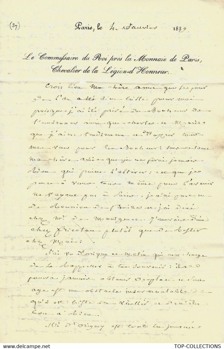 1839 LETTRE POSTE RESTANTE Moulins Par D'Origny  COMMISSAIRE DU ROI Près  Monnaie De Paris Ch.  Légion D’Honneur - Documents Historiques