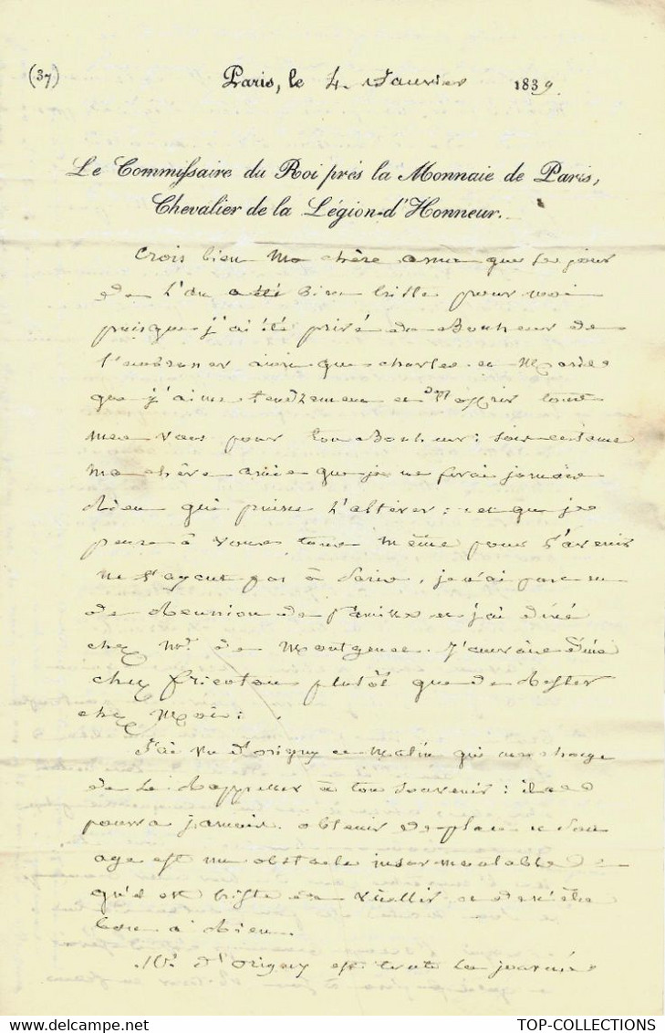 1839 LETTRE POSTE RESTANTE Moulins Par D'Origny  COMMISSAIRE DU ROI Près  Monnaie De Paris Ch.  Légion D’Honneur - Historische Documenten
