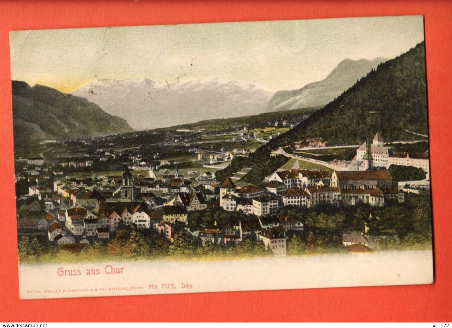 ZPZ-12  Gruss Aus Chur. Guggenheim 7173  Tampon Linéaire CHUR  Gelaufen 1907 - Coire