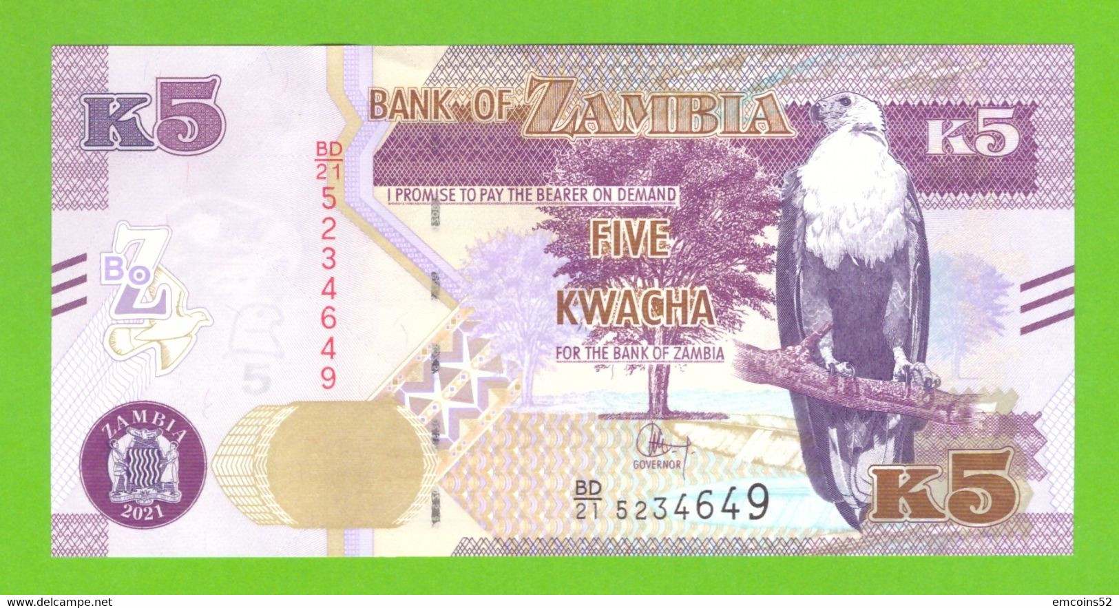 ZAMBIA 5 KWACHA 2021  P-57 UNC - Zambie