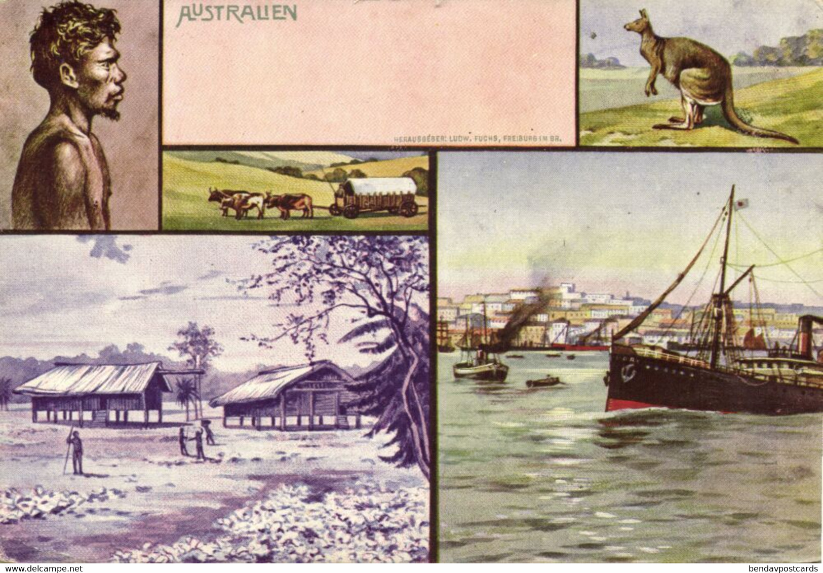 Australia, Aboriginal, Native Houses, Harbour, Kangaroo (1900s) Postcard - Aborigènes