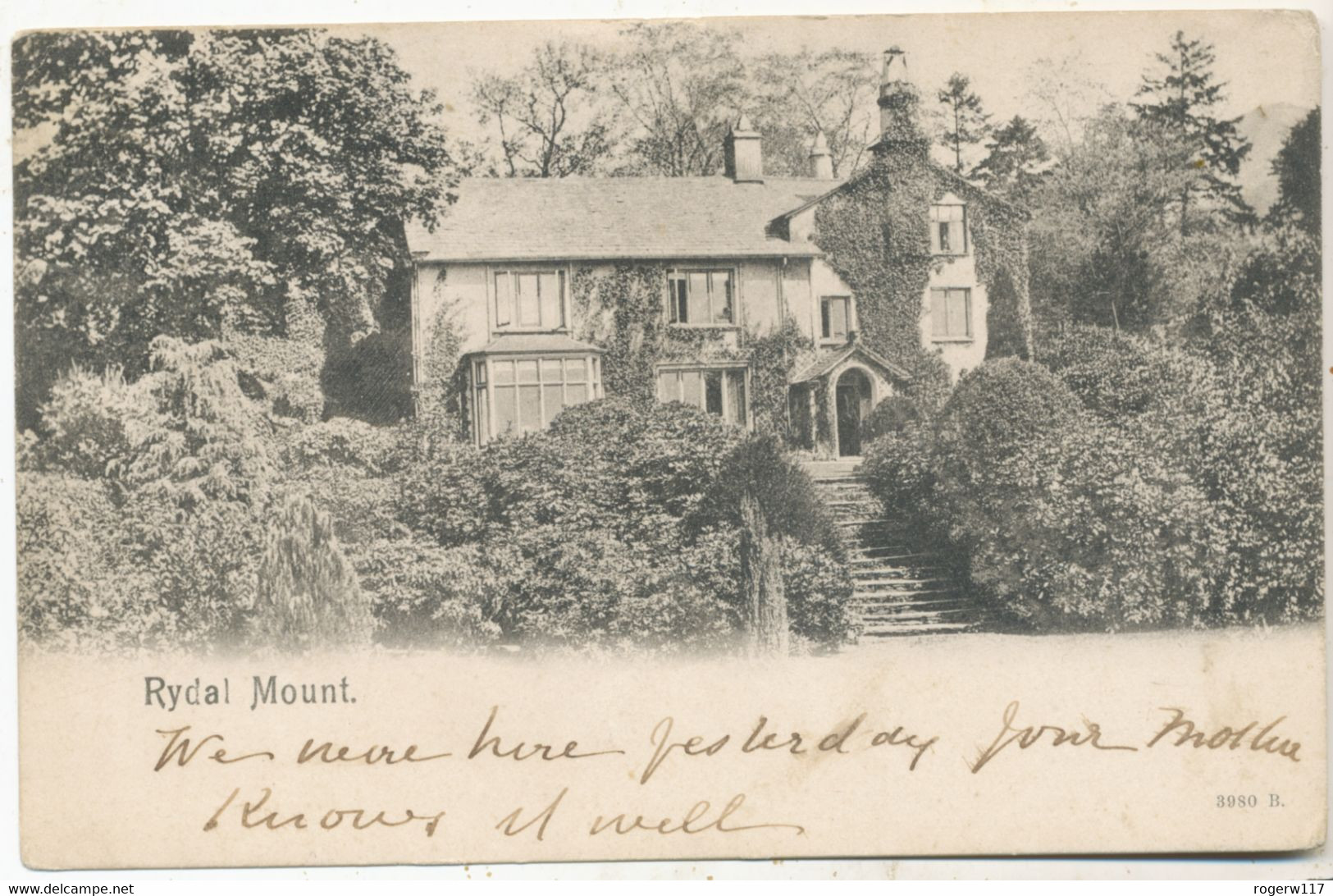Rydal Mount, 1904 Postcard To Sarah Jollie, New Lyn, Hazlehurst Road, Swinton - Carlisle