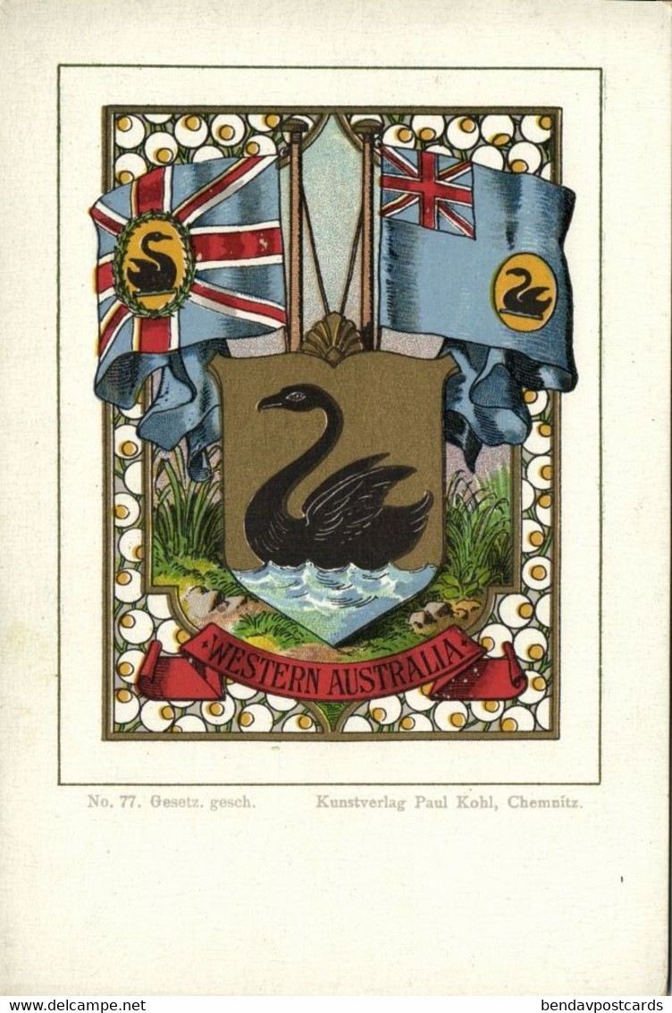 Australia, WESTERN AUSTRALIA, Coat Of Arms Flag (1900s) Patriotic Litho Postcard - Other & Unclassified