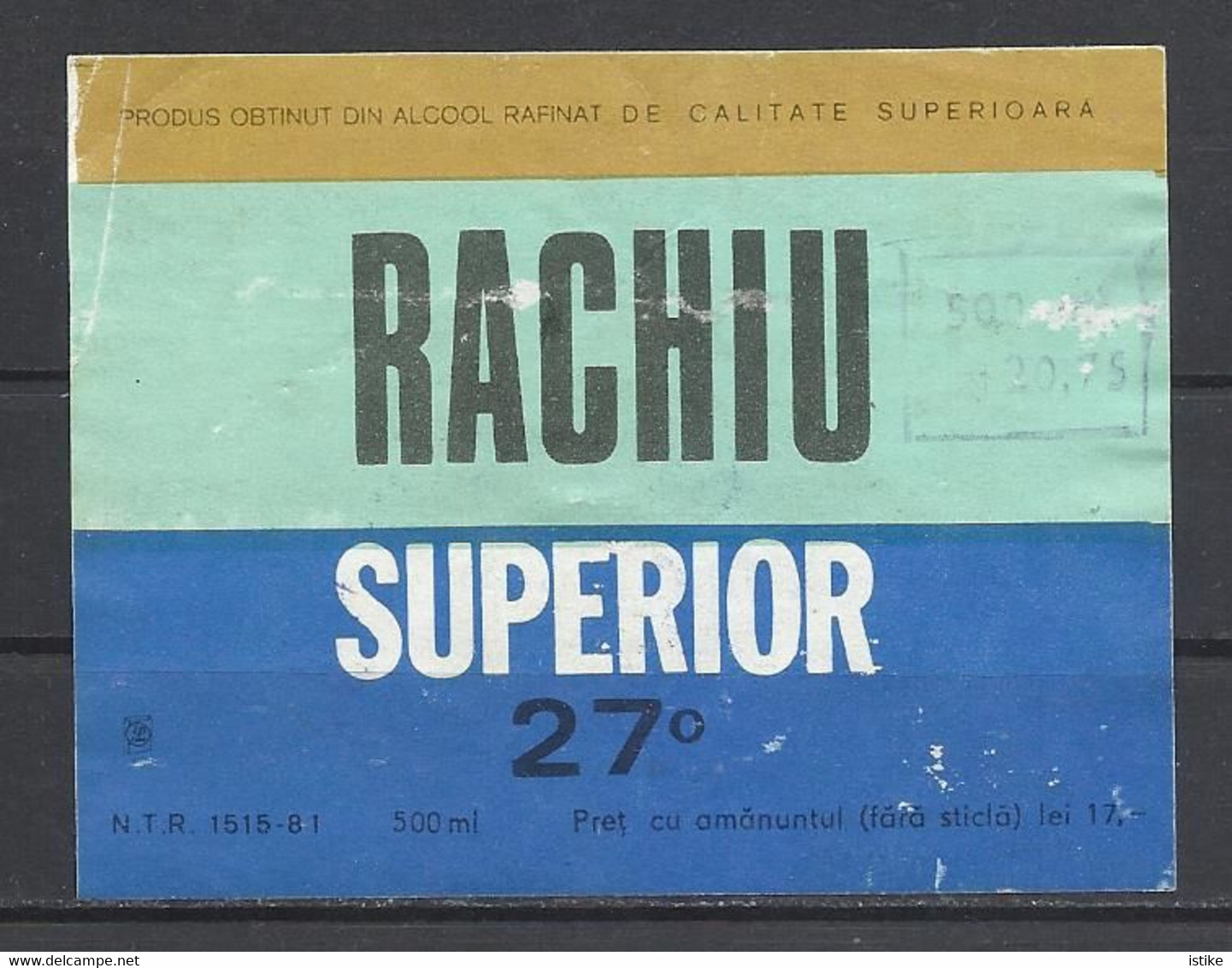 Romania, Rachiu Superior 27%, 1983. - Alcoholen & Sterke Drank