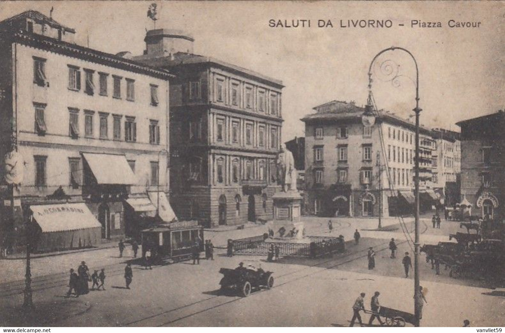 LIVORNO-PIAZZA CAVOUR-TRAM-CARTOLINA NON VIAGGIATA -ANNO 1915-25 - Livorno