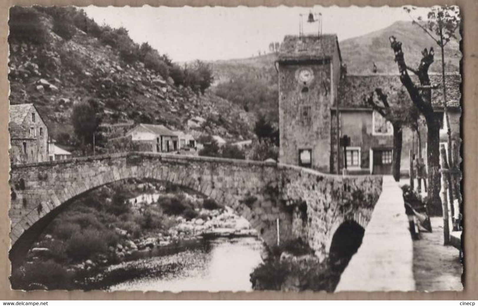 CPSM 48 - LE PONT DE MONTVERT - Pont Et Tour De L'Horloge - TB PLAN CENTRE VILLAGE Cours D'eau Maisons - Le Pont De Montvert