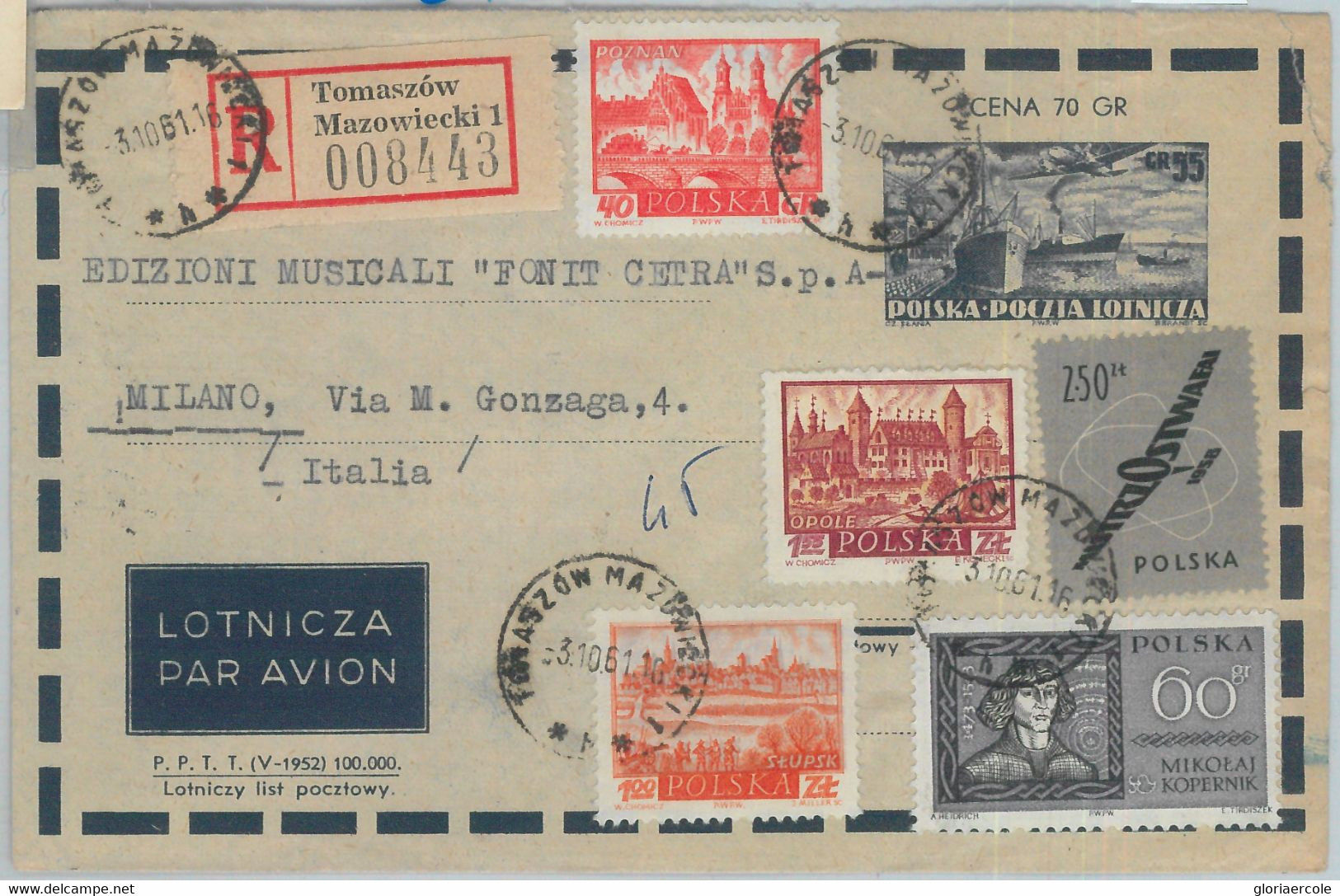 82109  -  POLAND - POSTAL HISTORY -  Airmail STATIONERY COVER 1961 To ITALY - Ohne Zuordnung