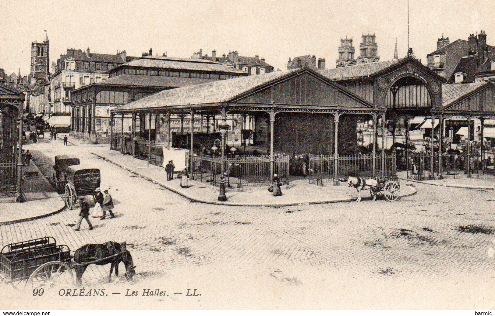 ORLEANS LES HALLES, CALECHES, CHARETTES, CHEVAUX, PERSONNAGES REF 2199 - Halles