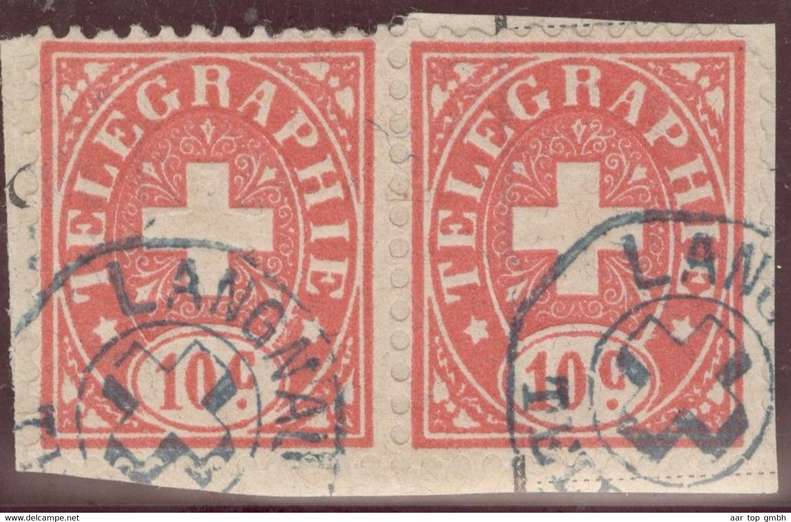 Heimat BE Langnau Auf Telegraphen-Marke Paar 10 Rp. Zu#14 Briefstück - Telegraph