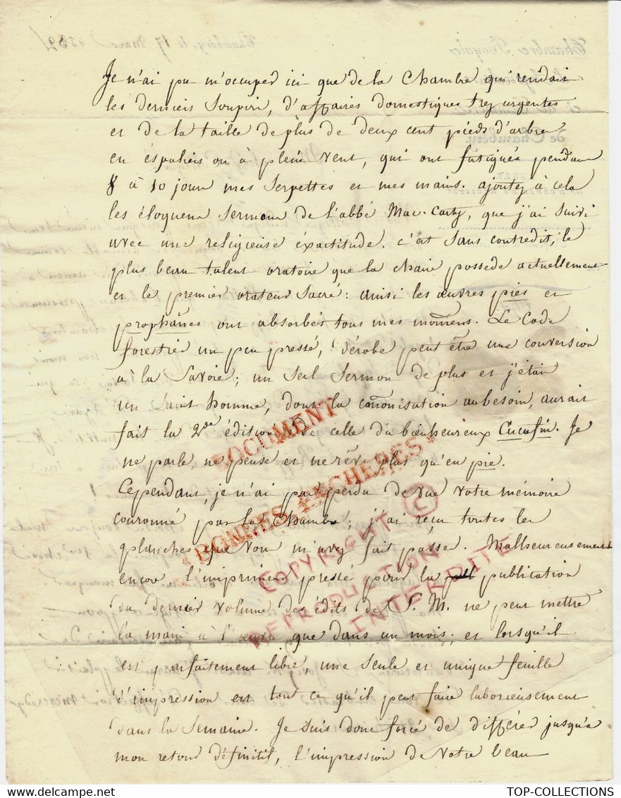 1832 Pays Sardes SAVOIE De CHAMBERY CHAMBRE ROYALE AGRICULTURE ET COMMERCE  Despine Directeur Des Mines - Historical Documents