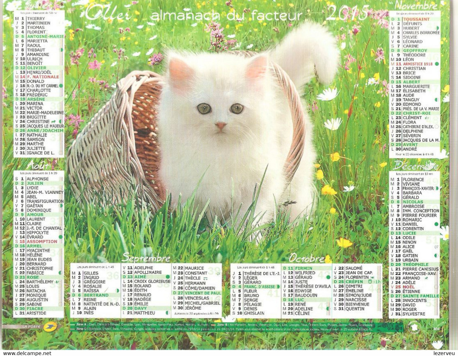 ALMANACH DES P.T.T. 2015 CALENDRIER CHARENTE MARITIME CHATS - Grand Format : 2001-...