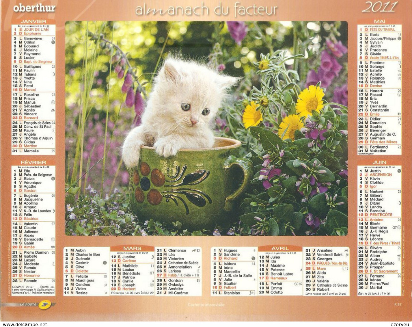 ALMANACH DES P.T.T. 2011 CALENDRIER CHARENTE MARITIME CHATS - Grand Format : 2001-...