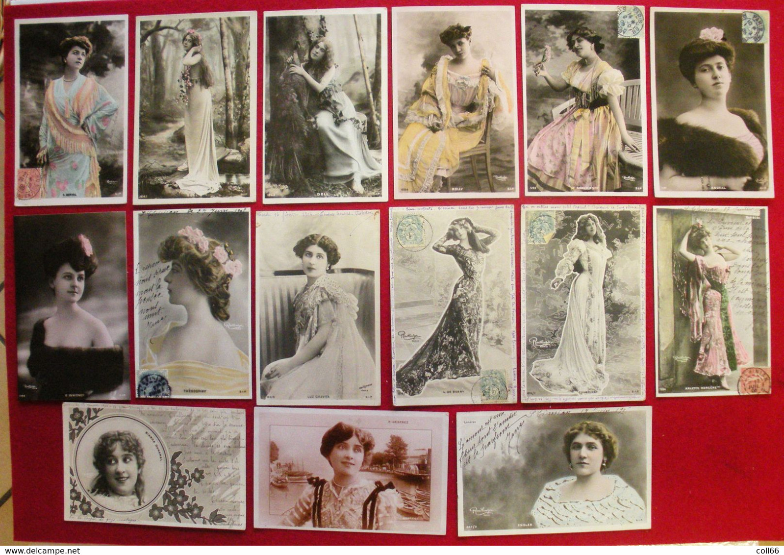 Lot 136 cartes postales 1904-1909 artistes et vedettes même famille Larose éditeur Reutlinger Paris Franco port/Europe