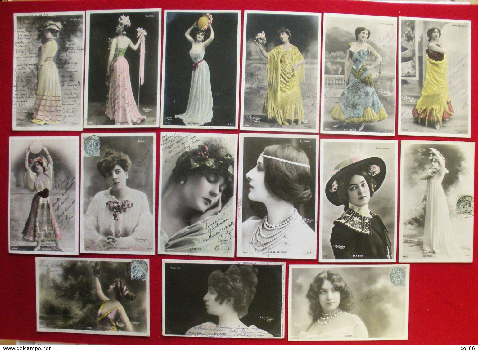 Lot 136 cartes postales 1904-1909 artistes et vedettes même famille Larose éditeur Reutlinger Paris Franco port/Europe