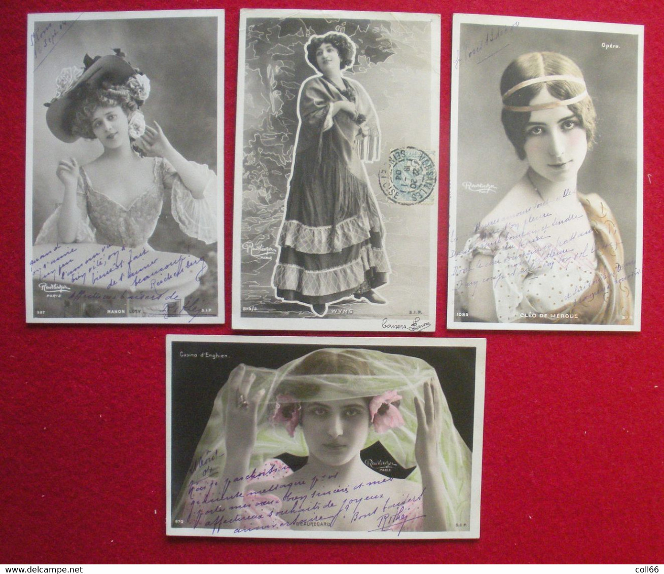 Lot 136 cartes postales 1904-1909 artistes et vedettes même famille Larose éditeur Reutlinger Paris Franco port/Europe