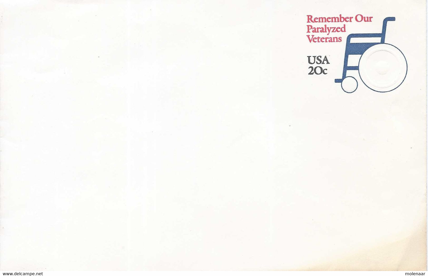 USA Briefomslag 20ct Rood En Blauw " Remember Our Paralyzed Veterans" Ongebruikt (7348) - Autres & Non Classés
