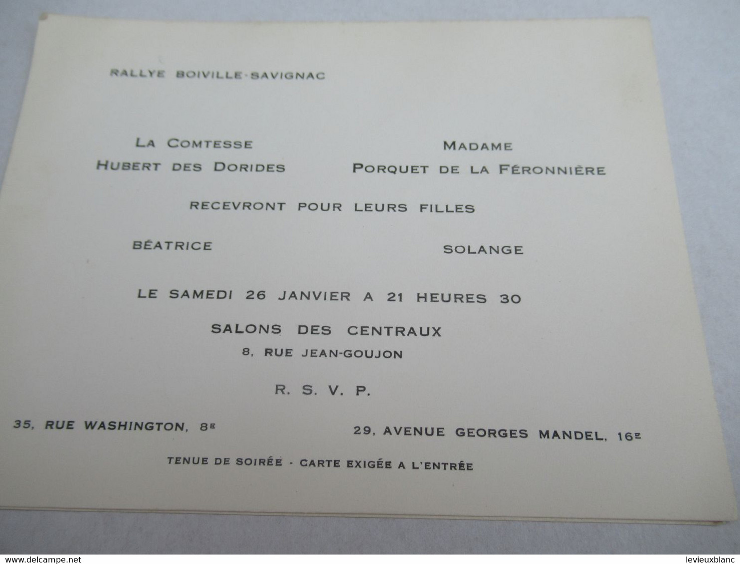 Invitation/ Rallye BOISVILLE-SAVIGNAC/Comtesse Des Dorides-Mme De La Feronniére/Salon Des Centraux /1966           INV21 - Other & Unclassified