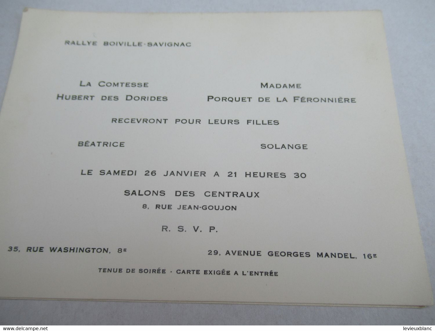 Invitation/ Rallye BOISVILLE-SAVIGNAC/Comtesse Des Dorides-Mme De La Feronniére/Salon Des Centraux /1966           INV21 - Otros & Sin Clasificación