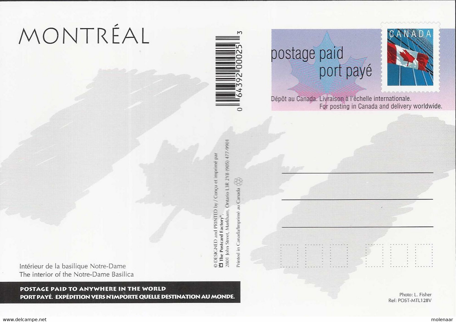 Canada Postkaart Montreäl "Interior Of The Notre Dame Basilica" Ongebruikt Postage Paid (7353) - Moderne Ansichtskarten