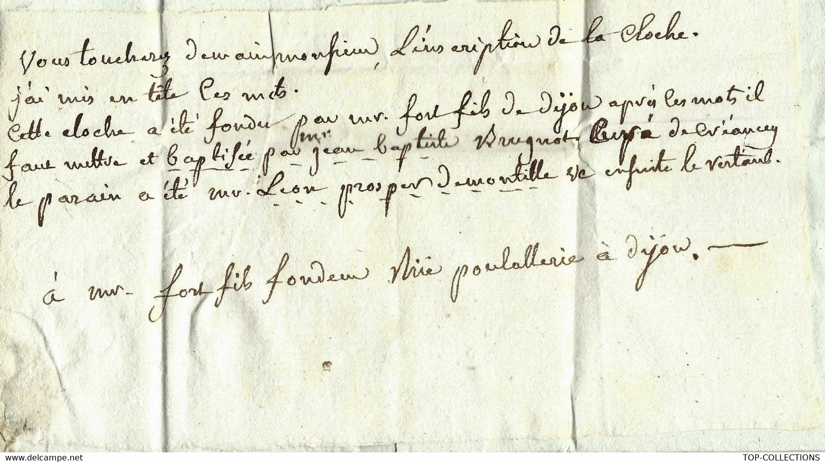 FONDEUR DE CLOCHES  1818 LETTRE Curé De Créancey Cote D’Or Au Fondeur De Cloches FONT FILS à DIJON  INSCRIPTION V. SCANS - 1801-1848: Precursores XIX