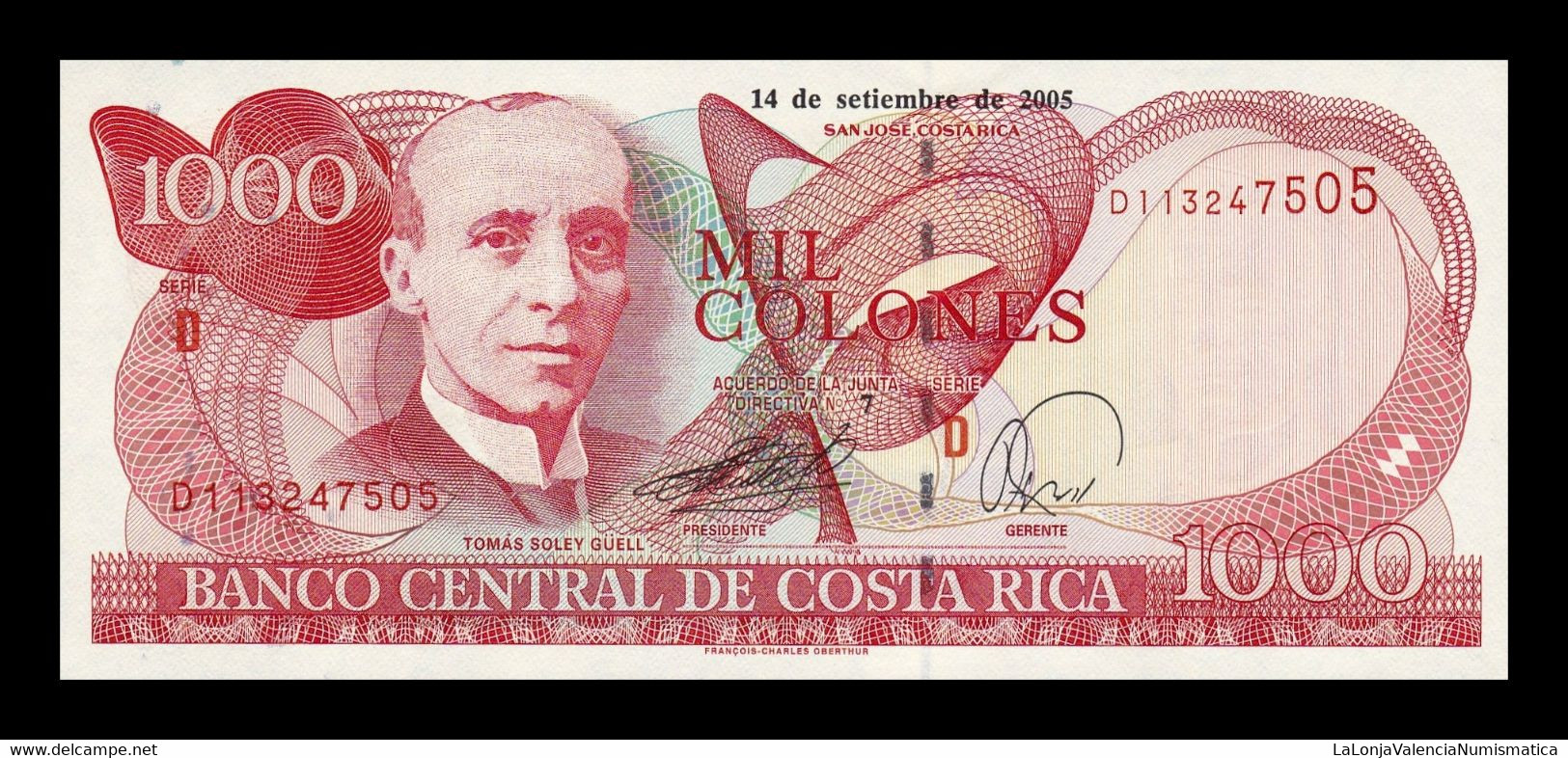 Costa Rica 1000 Colones Tomás Soley Güell 2005 Pick 264f SC UNC - Costa Rica