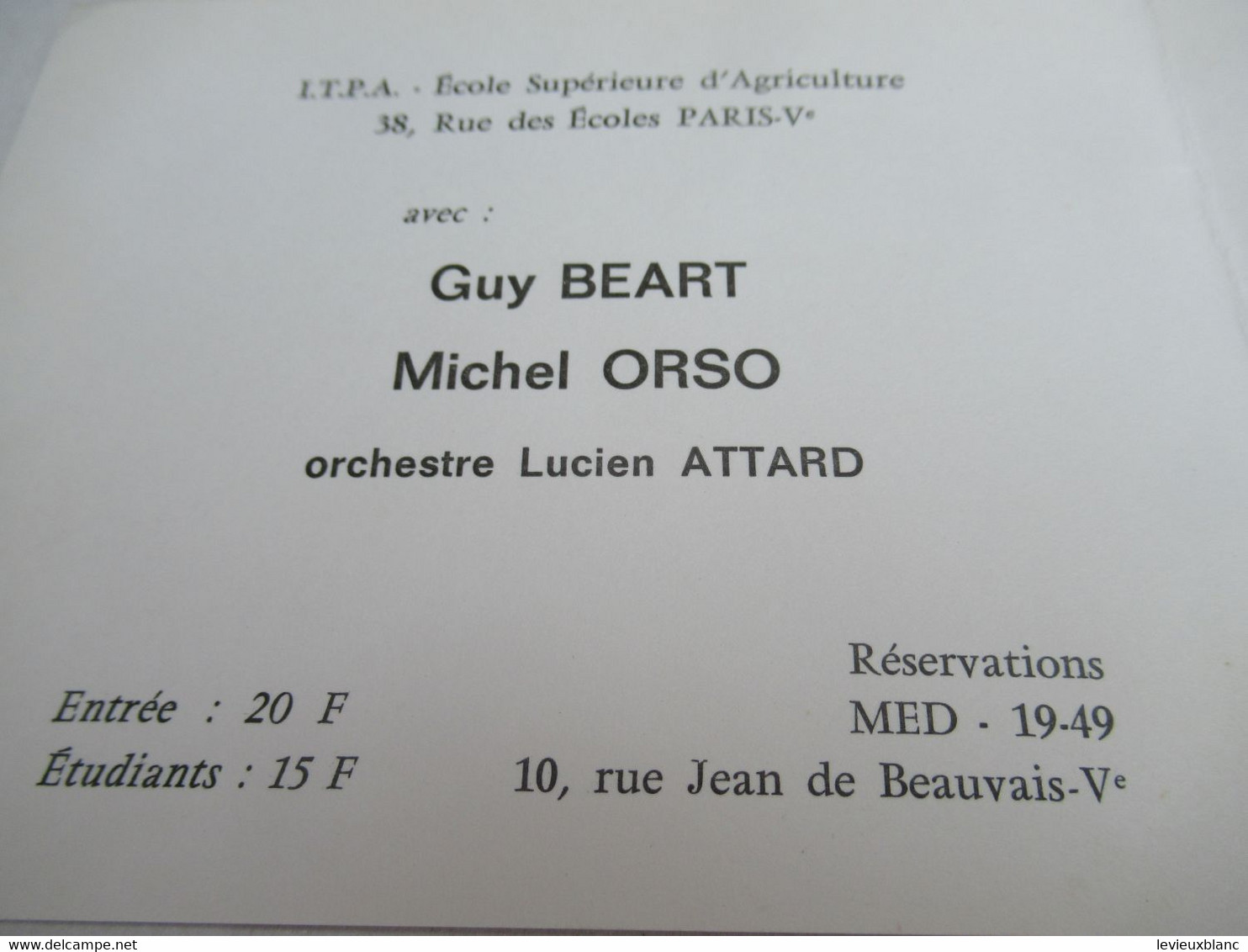 Invitation/ Ecole Supérieure D'Agriculture/Gala Annuel/Pavillon D'Armenonville/Guy Béart-Michel Orso /1967    INV25 - Other & Unclassified