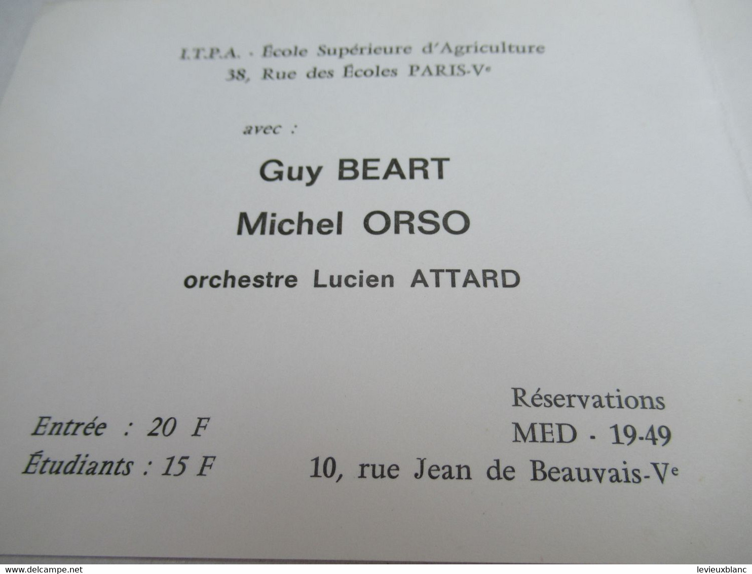 Invitation/ Ecole Supérieure D'Agriculture/Gala Annuel/Pavillon D'Armenonville/Guy Béart-Michel Orso /1967    INV25 - Otros & Sin Clasificación