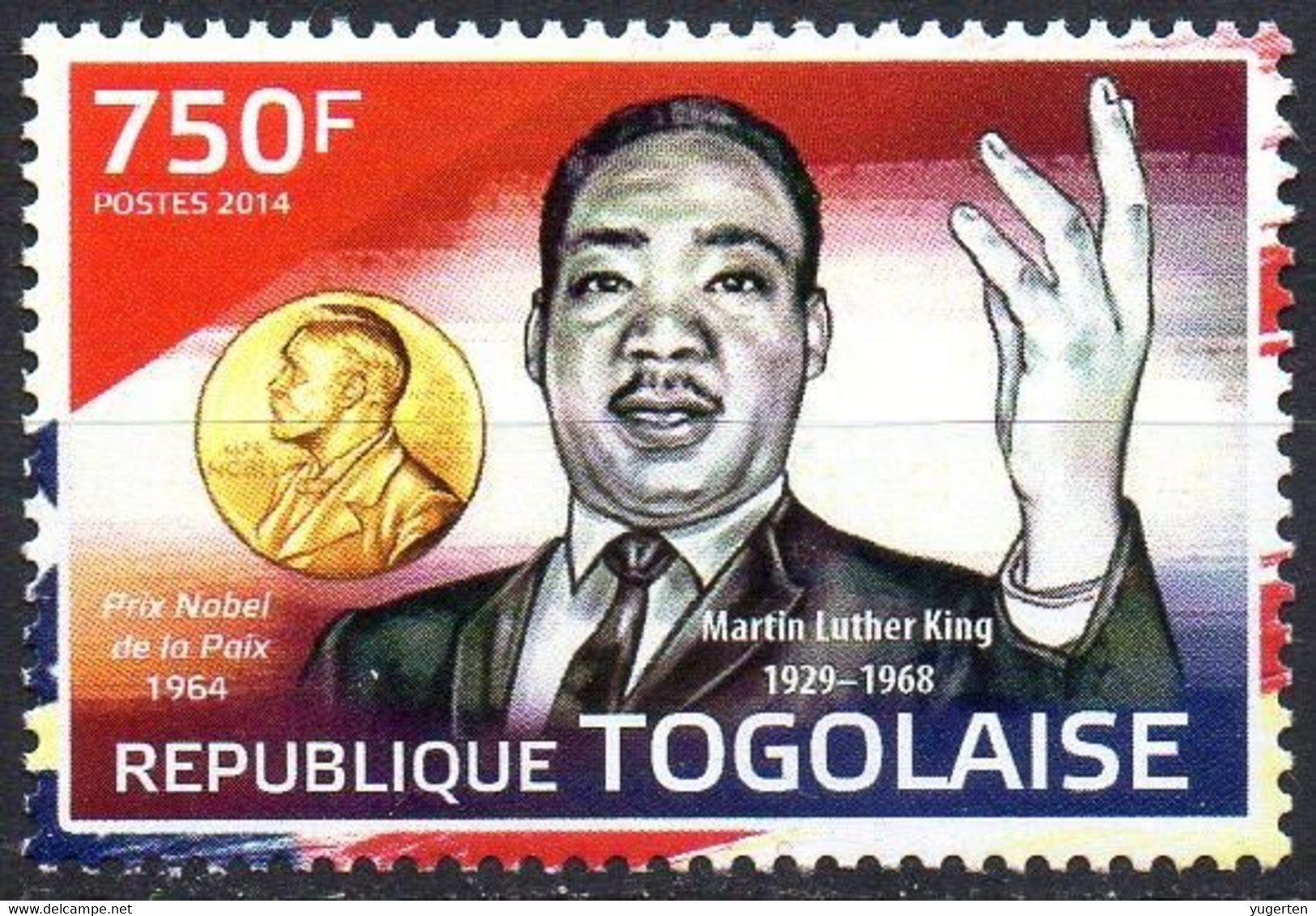 TOGO 2014 - 1v - MNH - Martin Luther King - Nobel Prize - Peace - Racism - Frieden Paix - Paz - Pace - Vrede Malcolm X - Martin Luther King