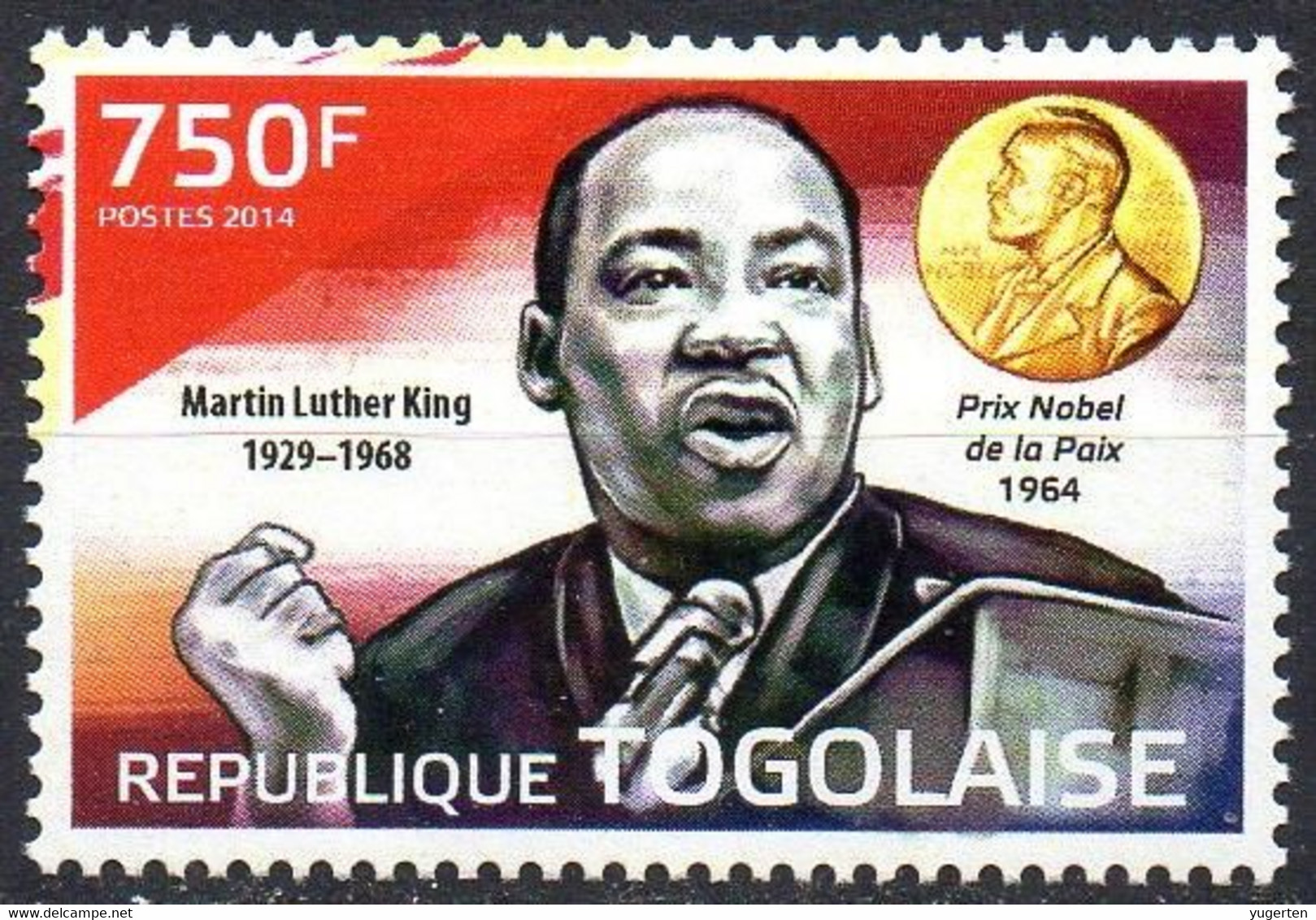 TOGO 2014 - 1v - MNH - Martin Luther King - Nobel Prize - Peace - Racism - Frieden Paix - Paz - Pace - Vrede Malcolm X - Martin Luther King