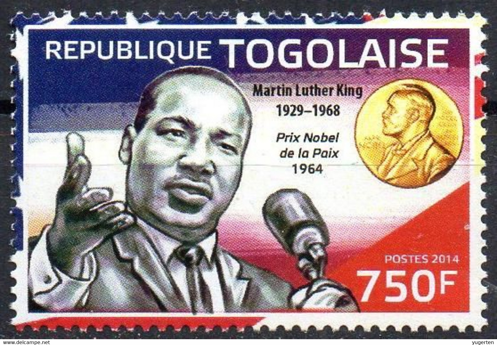 TOGO 2014 - 1v - MNH - Martin Luther King - Nobel Prize - Peace - Racism - Frieden Paix - Paz - Pace - Vrede Malcolm X - Martin Luther King