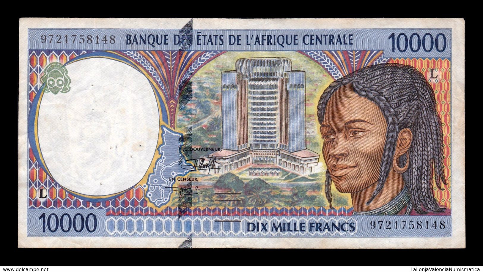 Estados África Central Central African St. Gabón 10000 Francs 1997 Pick 405Lc BC/MBC F/VF - Gabon