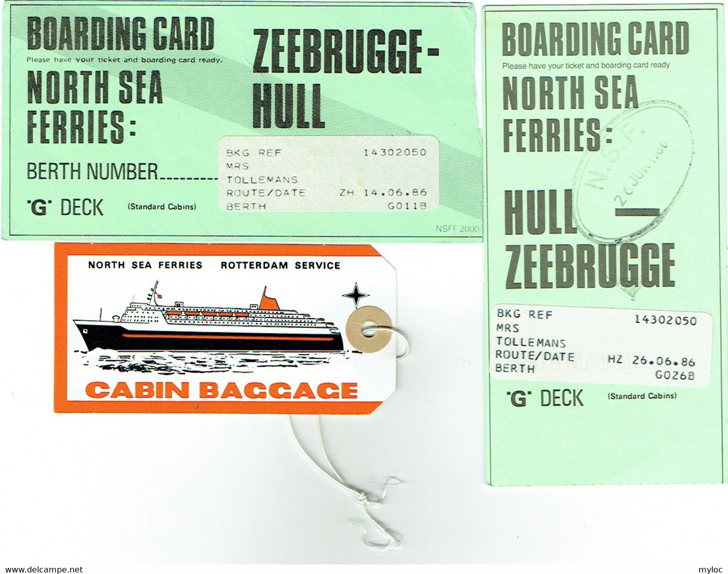 North Sea Ferries. Zeebrugge-Hull. 2 Boarding Card + 1 Cabin Baggage. - Europa