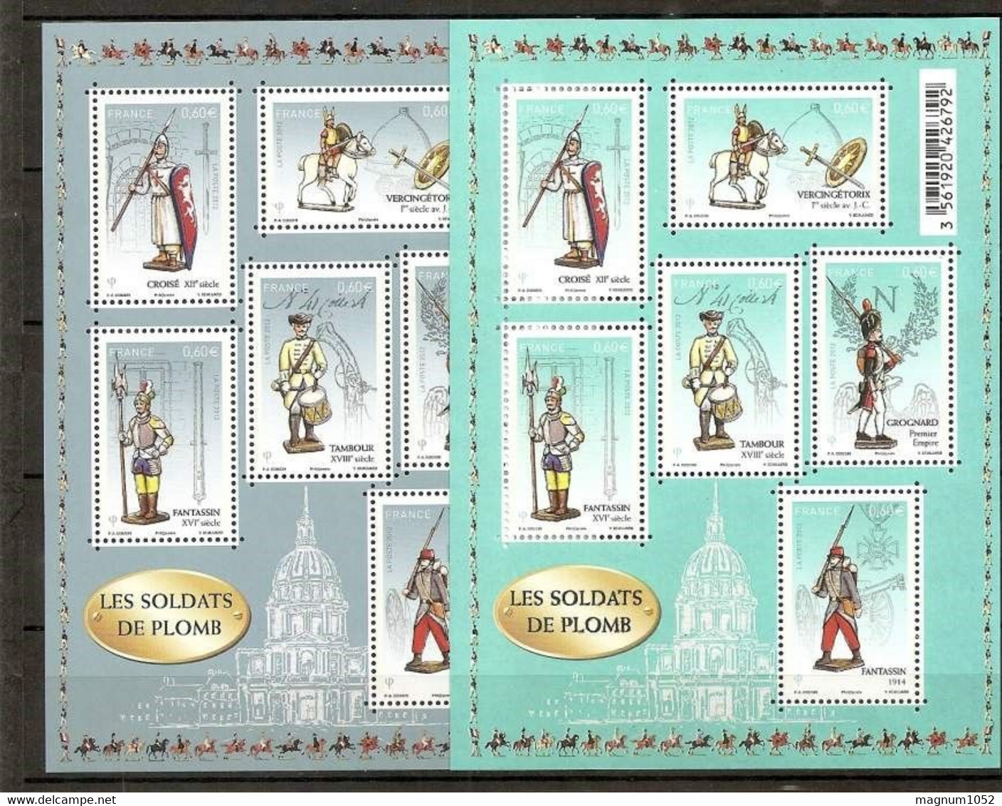 VARIETES X 2 BLOC SOLDAT DE PLOMB 2012 ** - 1 BC  COULEUR DE FOND VERT EMERAUDE + 1 BC IMPRESSION NOIRE SUR GOMME - RRR - Unused Stamps