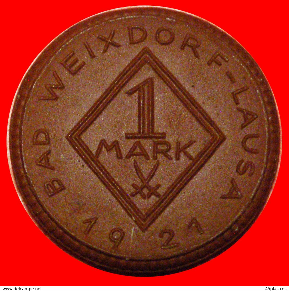 * SNAKE ASTRONOMY: GERMANY BAD WEIXDORF-LAUSA ★ 1 MARK 1921 BROWN PORCELAIN! ★LOW START ★ NO RESERVE! - Notgeld