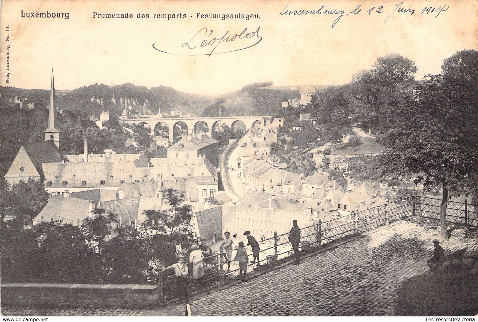 Grande CPA 21x14cm Luxembourg - Promenade Des Remparts - Festungsanlagen - Animé - Oblitéré En 1904 - Luxemburg - Town