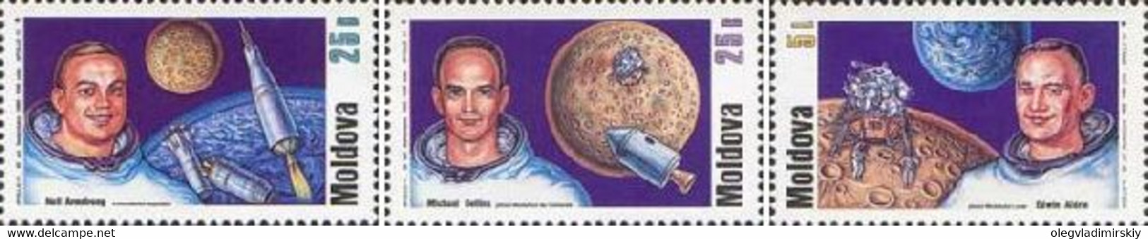 Moldavia Moldova 1999 30th Of The Moon Landing Set Of 3 Stamps - Etats-Unis