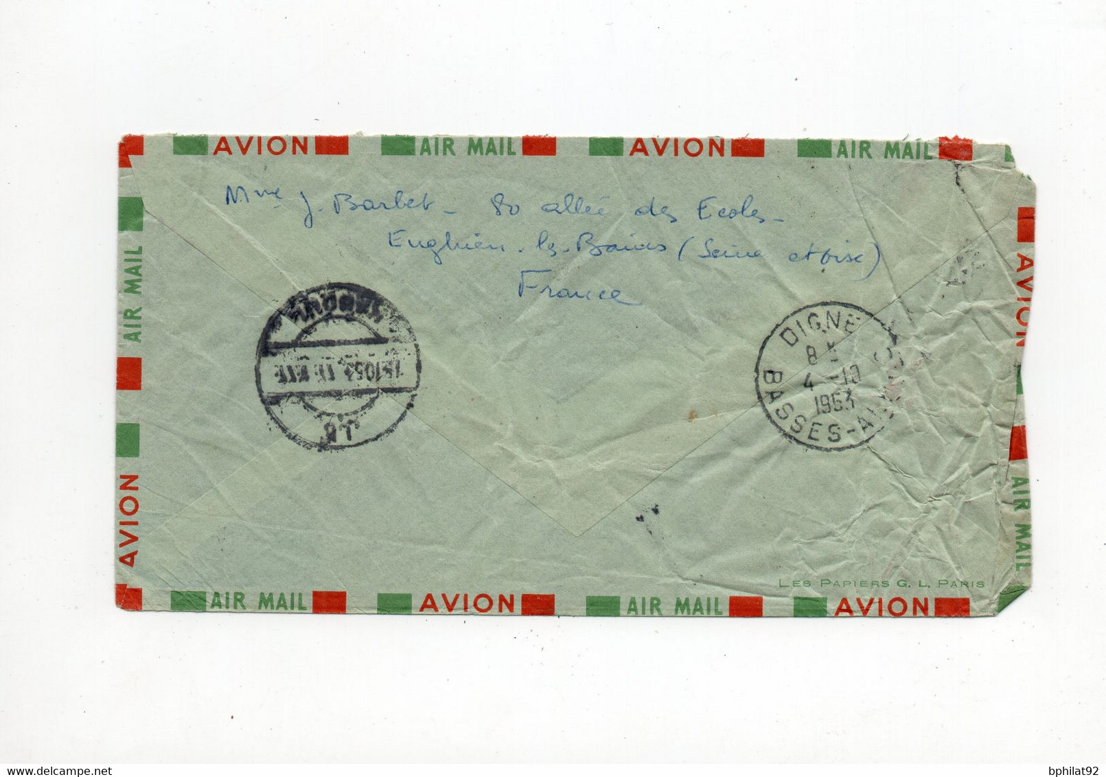 !!! LETTRE RESCAPEE DE L'ACCIDENT DU VOL PARIS - SAIGON DU 1/9/1953, ACCIDENT DU MONT CEMET (BARCELONNETTE). RR - Lettere Accidentate