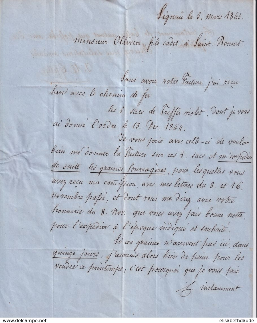 1865 - SUISSE - 40c (ZUM.34) ! Sur LETTRE De BERN Avec AMBULANT BERN à PONTARLIER AU DOS ! => ST BONNET (HAUTES ALPES) - Briefe U. Dokumente