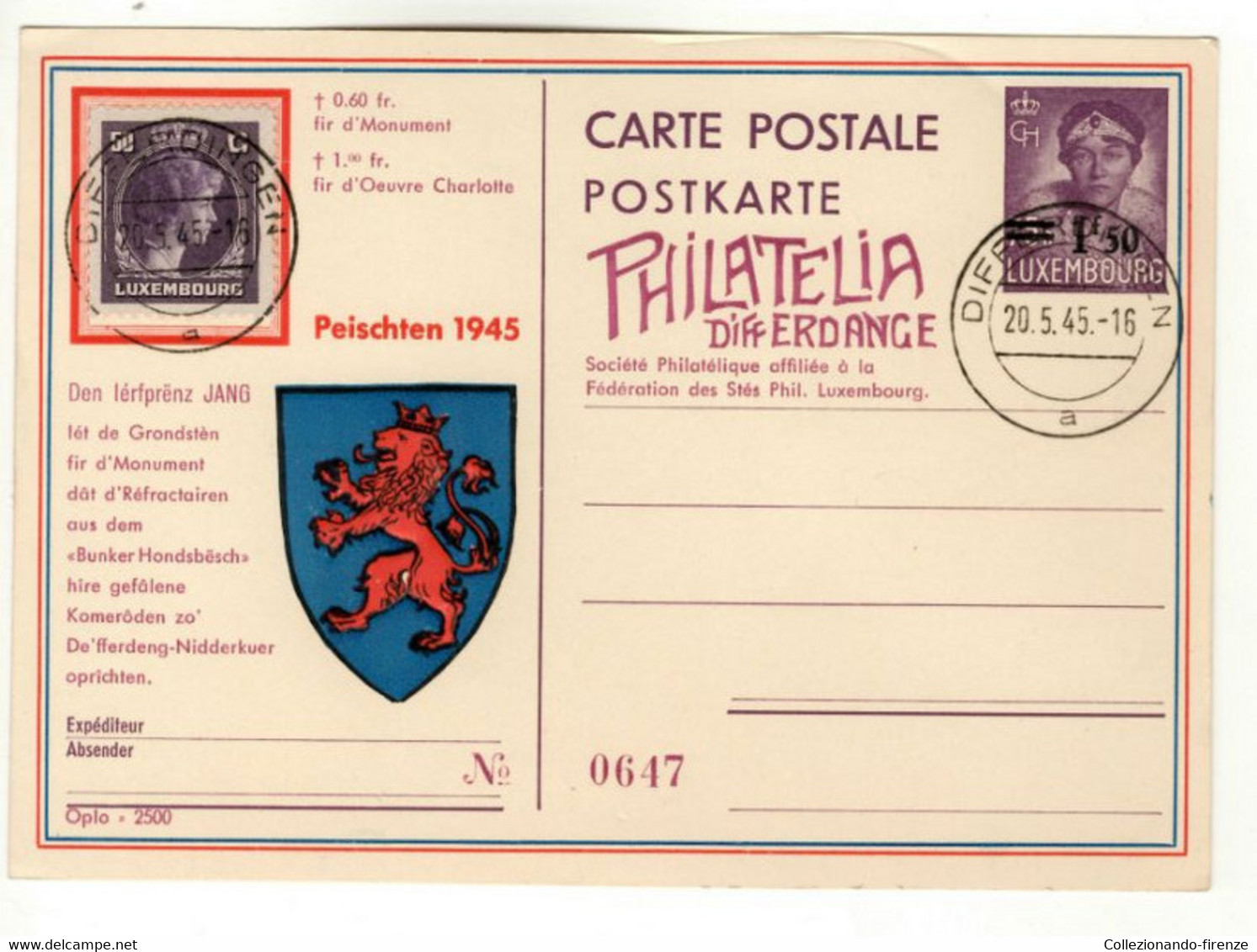 Cartolina Postkarte Philatelia Differdange - Differdingen