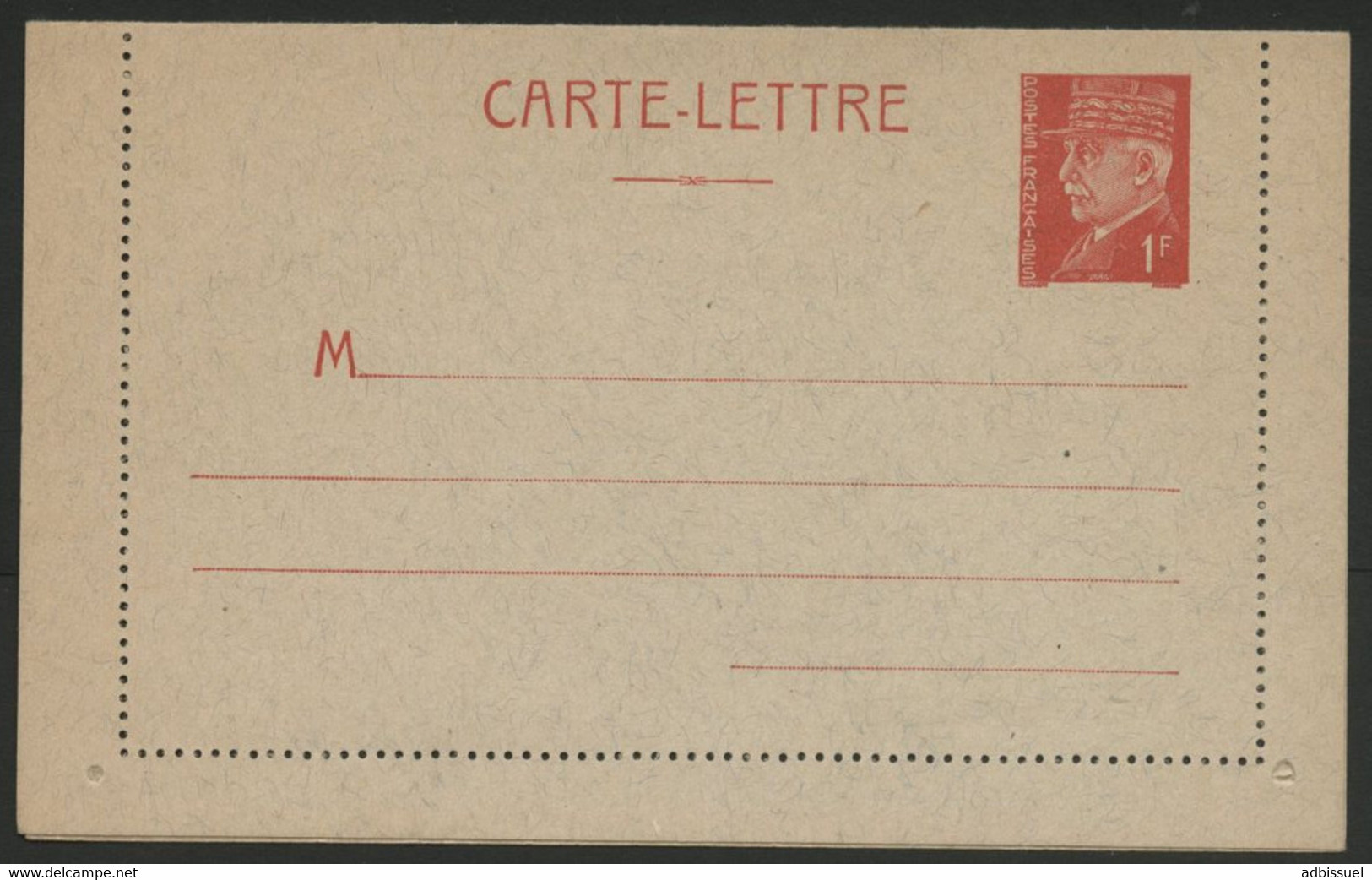 1941 CARTE LETTRE N° PET C1 COTE 45 € Pétain 1 Fr. Carte Neuve. TB - Cartes-lettres