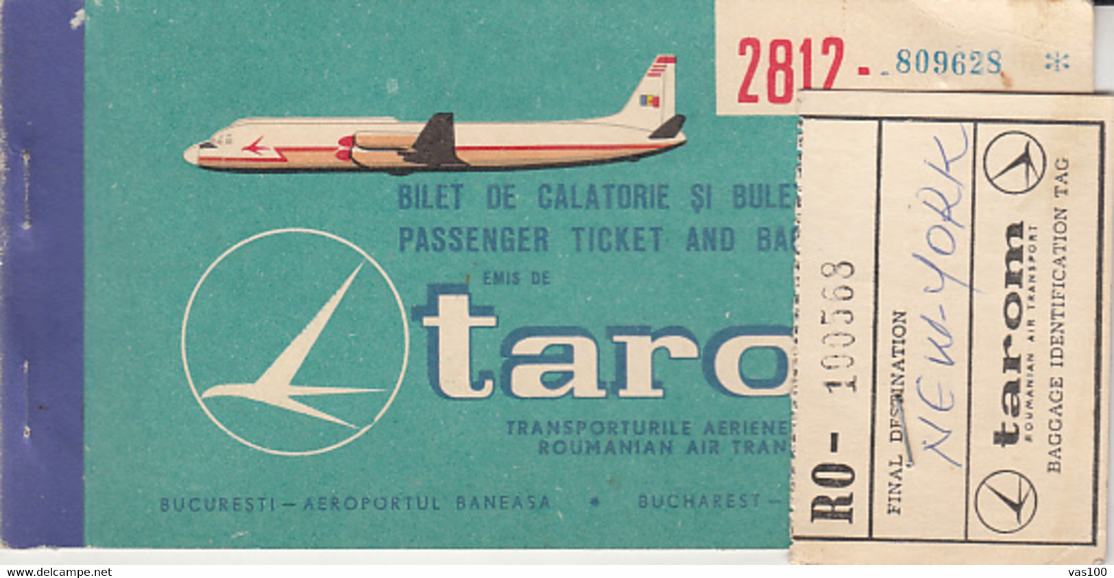 TRANSPORTATION TICKET, PLANE, BUCHAREST- NEW YORK, 6 PAGES, 1960, ROMANIA - Wereld