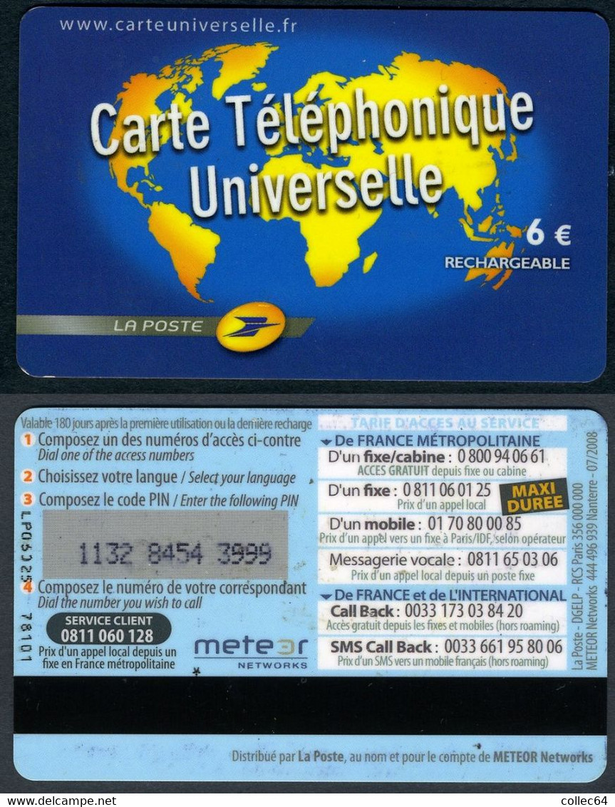 CARTE UNIVERSELLE RECHARGEABLE - LA POSTE 07/2008 - Sin Clasificación