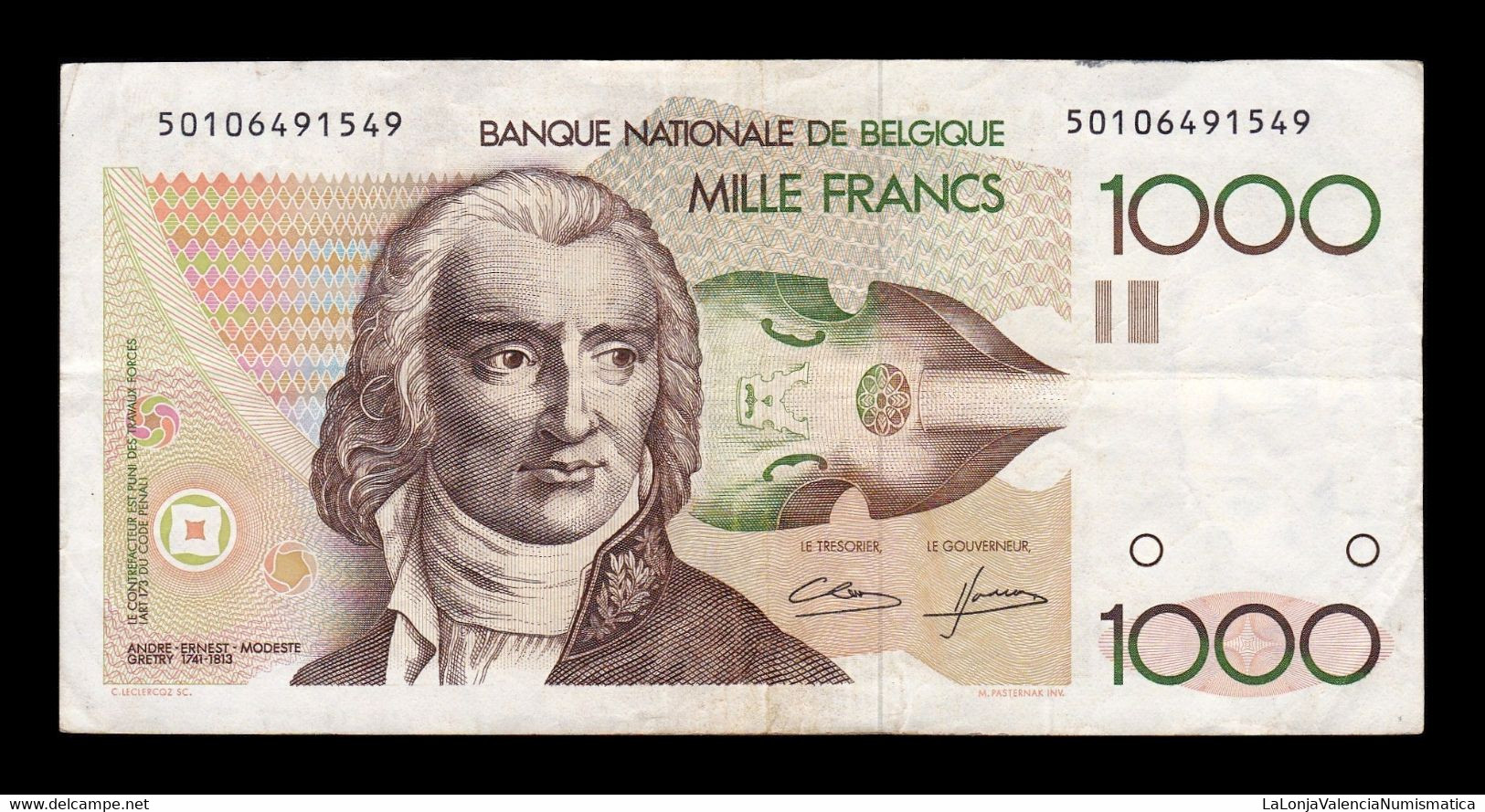 Bélgica Belgium 1000 Francs 1980-1996 Pick 144a(4) MBC VF - 1000 Franchi